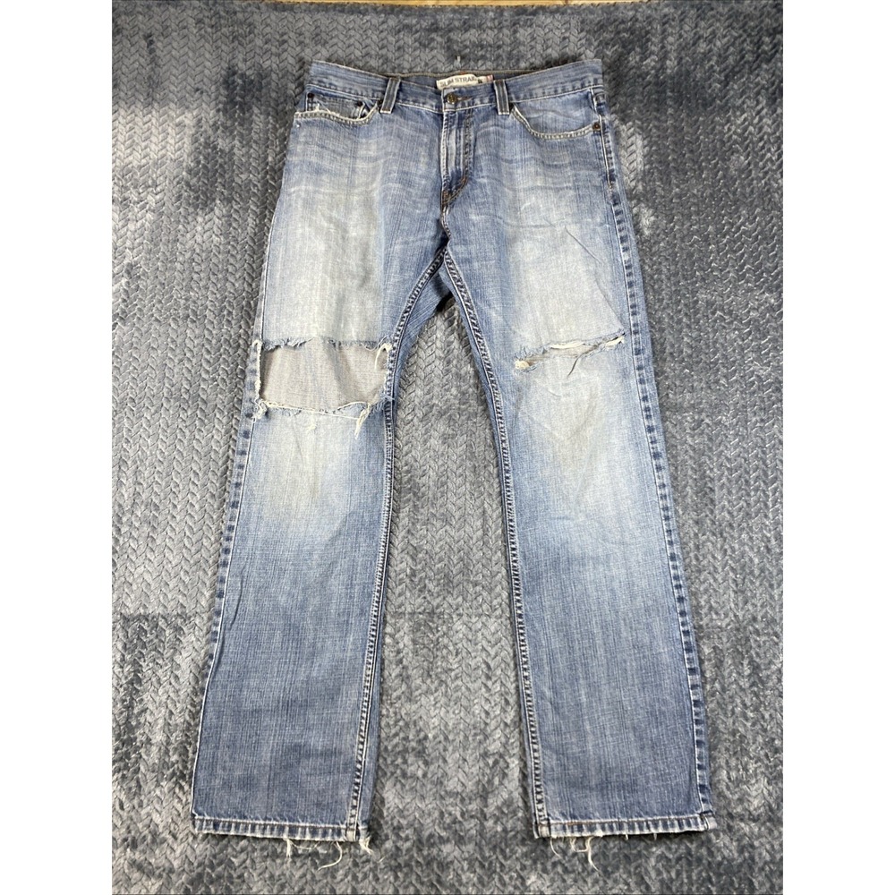 Levi's‎ 514 Straight Fit Jeans Men's 34x32 Blue Denim Regular Fit Distressed